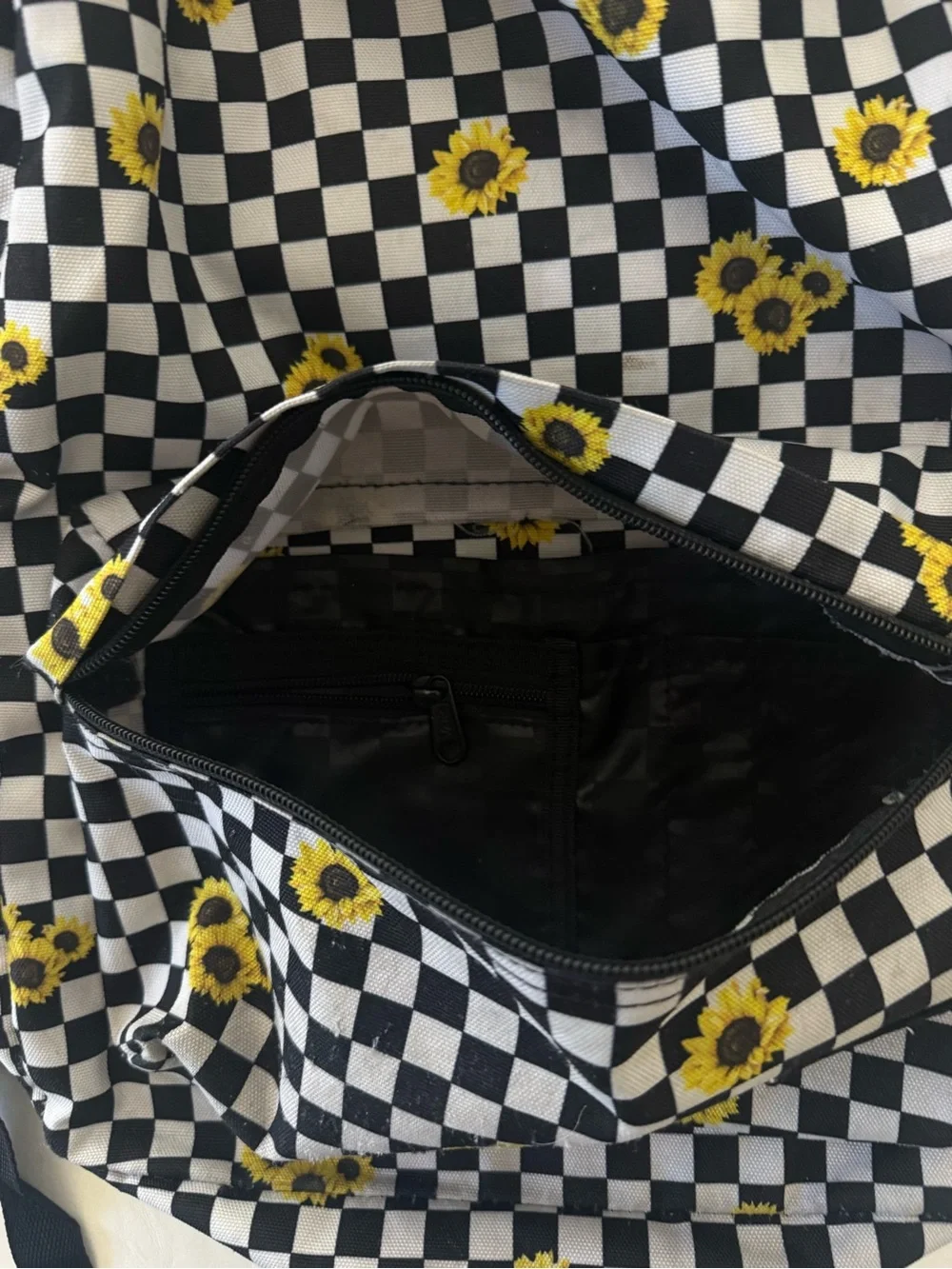 Vans  Checkerboard Sunflower Backpack - Black & White with Yellow 🌻